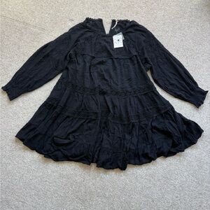 Free People - Piece of Your Heart - Black Boho Mini Dress with Detachable Slip